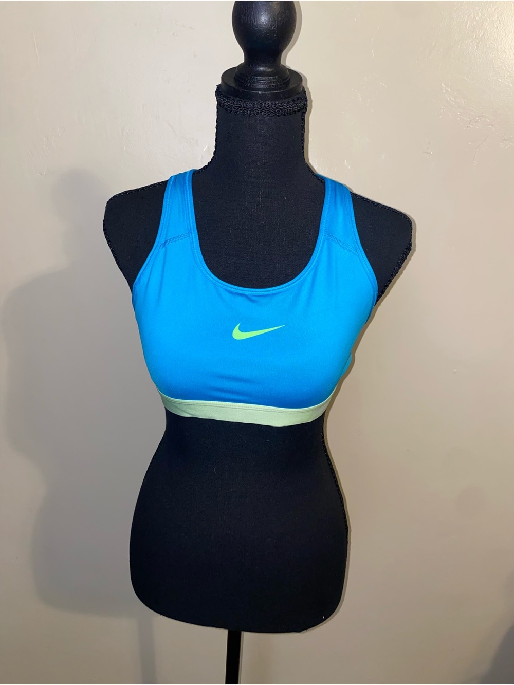 Nike Bright Blue Sports Bra with Neon Lime Band